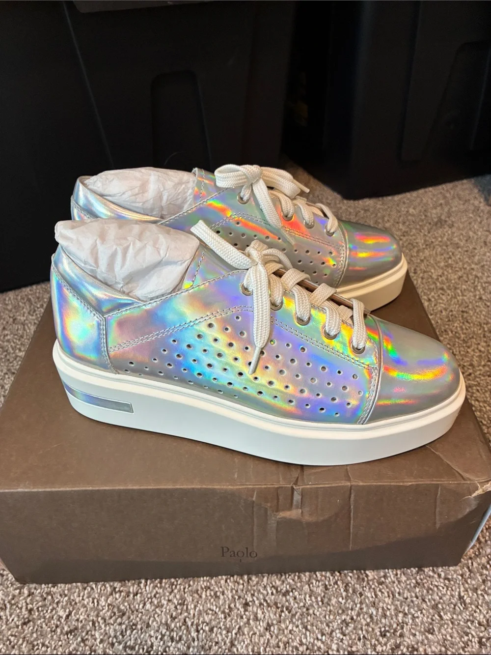 Paolo Holographic Platform Sneakers - Iridescent Silver